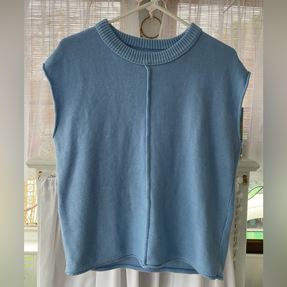 Light Blue Cap Sleeve Knit Top